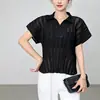 Venta Directa de Fábrica Camiseta con Cuello Polo de Temperamento para Mujer Verano 2026 Nuevo Hueco Holgado Adelgazante Plisado Manga Corta