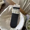 Calcetines Songmu de cuadros florales grises hasta la mitad de la pantorrilla con puntera sin costuras, calcetines de encaje con volantes, modernos y dulces