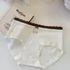 Ropa interior para mujer A410, 10A, algodón puro, antibacteriana, con encaje ondulado y detalle de lazo, de cintura media, bragas de algodón tipo triángulo