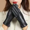 Guantes de Cuero Cálidos para Otoño e Invierno para Mujer, Compatibles con Pantalla Táctil, Forro Polar y Engrosados, Adecuados para Ciclismo y Conducir, Cortavientos y Resistentes al Frío, Guantes de PU y Algodón a la Moda