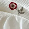 Funda de Cama Estilo Coreano Algodón Puro Juego de Tres Piezas Encaje Abullonado Suave Engrosada Toda de Algodón Sábana de Cama Cuatro Estaciones Cubierta de Tatami Kang Antideslizante