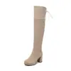 Botas Elásticas de Cano Alto com Cabeça Redonda Botas de Cano Alto Manga de Camurça Sapatos Femininos Europeus e Americanos Botas de Couro Femininas com Preto Vermelho Damasco