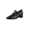 Zapatos Mary Jane de piel de oveja para establo, doble hebilla, colección otoño 2026, tacón de grosor medio, punta redonda, piel genuina, zapatos casuales para mujer