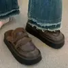 Sapatos Birkenstock de sola grossa femininos chinelos fofos para exterior 2026 novos botas de neve forradas com pelúcia outono e inverno chinelos de meia bico fechado chinelos de algodão
