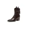 Botines Cortos de Tacón Grueso con Punta Aguda de Comercio Exterior Transfronterizo Estilo Retro para Mujer Botines de Tacón Alto Botas Chelsea de Piel de Oveja Agarradas a Mano Botas Martin de Lujo Ligero Modernos