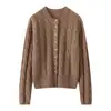 Cardigan de Punto Grueso Estilo Perezoso 100% Cachemira Pura Botones de Perla Chaqueta de Punto para Mujer Diseño Retro de Trenza Cuello Redondo