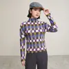 Camiseta base de cuello medio plisado elástico para mujer, top interior de manga larga a cuadros de colores ajustado para otoño e invierno de 2026 que crea un efecto adelgazante