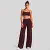 Conjunto de roupa de yoga transfronteiriço com top esportivo de gola halter, conjunto de calça esportiva de perna reta folgada com cós dobrável para corrida
