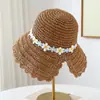 Sombrero de Paja Tejido Hecho a Mano Fresco y Artístico para Mujer, Sombrero de Sol de Verano con Flor de Margarita Linda para Protección Solar, Sombrero de Playa