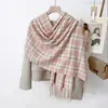 Bufanda Cuadros con Borlas Estilo Coreano para Estudiantes en Otoño e Invierno, Bufanda Versátil Cálida y Engrosada, Chal de Doble Uso para Mujeres
