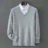 Suéter 100% caxemira pura, novo pulôver solto masculino para outono e inverno, malha básica casual de negócios, suéter de caxemira