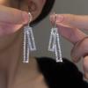 Aretes de Diamantes Cuadrados Doble Cuadrado Elegante Inteligente Hebilla de Oreja para Mujer Lujo Ligero Combinable Elegante Moda