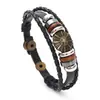 Pulsera Retro Europea Tejida de Piel de Vaca para Hombre Abalorios Metálicos de Estrella de Bronce Antiguo Pulsera de Cuero Accesorios de Venta Caliente Transfronterizos