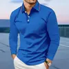 Camisa Polo Masculina 2025 Primavera e Outono Manga Longa Nova Estampada em 3D Cor Sólida Confortável Respirável Polo para Uso Externo