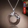 Collar con Colgante para Hombre Moderno Elegante Sencillo Versátil Obsidiana Hebilla de Seguridad Plata de Ley S925 Joyería para Mujer