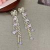 Pendientes elegantes de lujo con diseño de mariposa, perla y diamantes brillantes, con borlas, para mujer.