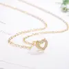 Cadena para Clavícula Dulce Hueca con Diseño Geométrico de Estilo Coreano para Mujer, Corazón Incrustado con Diamantes, Pequeña y Delicada, Versátil y Exquisita