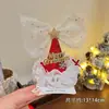 Clip para el pelo con lazo de sombrero de Navidad nuevo transfronterizo, clip para el pelo de niña, adorno de encaje blanco para falda, accesorios para el pelo de Navidad, clip para el pelo de fiesta