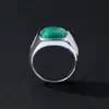 Anillo de Malaquita Europea y Americana Simple Clásico Personalidad Dominante Lujo Vintage Anillo al por Mayor Plata de Ley Anillo para Hombre