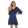 Camisón de encaje con cuello en V sexy de algodón modal puro para el hogar, ropa de dormir para mujer de talla grande, holgado, de comercio exterior, con mangas de siete puntos