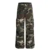 Pantalones Cargo Camuflaje Desgastados Estilo High Street Americano para Hombre, Jeans Rectos Sueltos Nuevos Estilo Retro