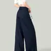 Pantalones casuales de cuadros azul marino con doble cintura y retazos para mujer, versátiles de verano, delgados, estilo americano, holgados, fluidos, de pierna ancha, casuales