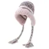 Gorro de Punto de Felpa Transfronterizo Europeo y Americano, Gorro Dopamina con Borlas y Trenzas, Gorro Cálido Protector de Orejas