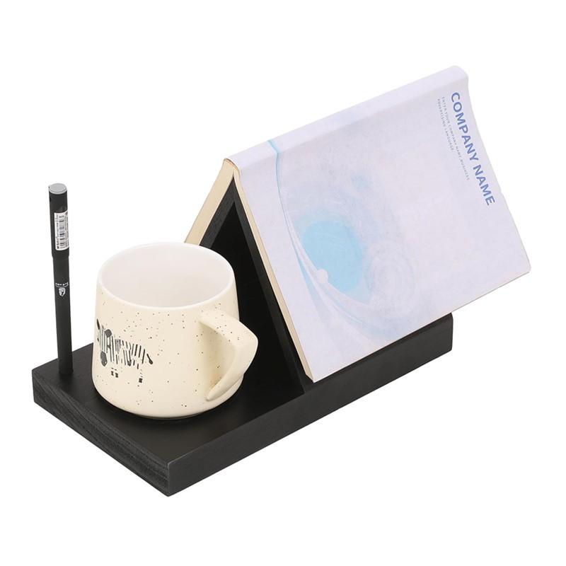 桌面木制三角形书签带饮料架书角展示摆件床头柜木质三角阅读架