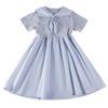 Vestido Infantil Menina Verão Listrado Estilo Marinho Manga Curta Casual Saia Média Tamanho Grande Meninas Roupa Infantil