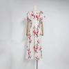 Europeo y Americano Transfronterizo Amazon Nuevo Diseño de Moda Cuello en V Estampado Plisado Cintura Adelgazante Look Vestido Largo