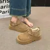 Zapatos Birkenstock Peludos de Suela Gruesa para Mujer Invierno 2026 Nuevo Estilo Cálidos con Velcro Aumentadores de Altura para Estatura Baja Mocasines Zapatos de Algodón