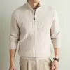 Suéter de Punto para Hombre 2026 Otoño/Invierno Media Cremallera Cuello Alto Pulóver Suéter de Lana Estilo Old Money Suéter de Negocios Cuello Semi Alto