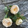 Ramo de rosas Austin de 3 cabezas de tela cepillada, decoración del hogar, flores falsas, exhibición de mesa, flores artificiales al por mayor