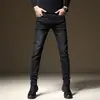 Jeans negros de alta gama a la moda de Hong Kong para hombre, estilo primavera y otoño, elásticos, versátiles, casuales, corte ajustado, pantalones largos skinny para otoño