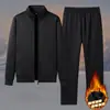 Traje Deportivo Casual para Hombre, Cárdigan, Chaqueta de Cuello Alto, Conjunto de Dos Piezas a la Moda, Forro Polar, Engrosado, Cálido, para Padres de Mediana Edad y Mayores