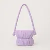 Bolsa de plumas com design único, bolsa balde acolchoada fashion para mulheres, bolsa acolchoada com algodão em tecido de nylon, bolsa de ombro plissada da moda
