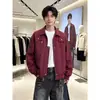 Chaqueta Retro de Trabajo Color Sólido con Decoración de Cremallera Nueva Versátil para Primavera y Otoño Cuello Americano Casual de Calle Ropa Exterior para Hombre