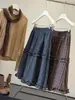 Falda a cuadros artística retro estilo coreano para mujer, falda de otoño con volantes en capas y cintura elástica, falda midi holgada de línea A