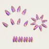 Uñas Postizas Moradas Brillantes Metálicas Galvanizadas Iridiscentes con Forma de Rombo Multifacético Estéreo 3D Moda Europea y Americana Redondas con Forma de Almendra