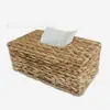 Caja de Pañuelos de Paja de Jacinto de Agua, Tejida en Estilo Pastoral, Portapañuelos Deslizante, Cesta de Almacenamiento de Pañuelos para Escritorio
