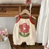 Macacão de Verão com Suspensório tipo Crepe para Meninas, Super Fofo para Sair, Roupinha Adorável para Engatinhar, Macacão Sem Mangas para Bebês e Crianças Pequenas