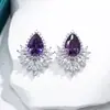Moda Europea y Americana Lujo Banquete Gama Alta Colorido Circonita Aguja de Plata de Ley Pendientes Colgante Vestido de Diosa Joyería para Fiesta
