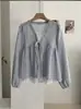 Camisa de Manga Larga con Cordones y Cuello en V Falsa de Dos Piezas para Mujer KEKEZOON, Corte Holgado con Adorno de Volantes, Top de Tendencia para Principios de Otoño 8897