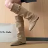 Botas de Cuero Apiladas de Ante con Aumento de Altura para Mujer, Otoño/Invierno, Nuevas, Botas de Jinete con Hebilla de Cuero, Botas Largas por Encima de la Rodilla de Uso Bidireccional