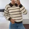 Top de punto popular europeo y americano transfronterizo para mujer, nuevo estilo otoño e invierno 2026, suéter de rayas holgado de manga larga