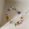 Pulseira Colorida Irregular de Cristal com Contas Dopamina Doce Fresca para Mulheres Luxo Leve Alta Qualidade Moda Tendência Anel de Mão Joia de Mão