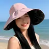 Promoção Quente de Verão Chapéu de Pescador Feminino com Aba Grande de 15cm Proteção UV Rosto Coberto Chapéu de Sol para Viagem à Prova de Vento com Corda