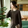 Broca de Unha Francesa 100 Lã Cardigan para Mulheres 2025 Novo Solto Emagrecedor Manga Longa Quente Cashmere Suéter Base