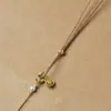 Cuerda Colgante de Perlas Redondas Cuerda de Cuero Hecha a Mano Hebilla de Seguridad Dorada para Hombres y Mujeres Ajustable Estilo Delgado Cuerda de Collar Cadena de Suéter Venta al por Mayor