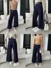 Sinan Outono Nova Chegada Lavado Azul Escuro Figura em Forma de Pera Emagrecedor Solto Jeans de Perna Larga Nove Pontos SN9168